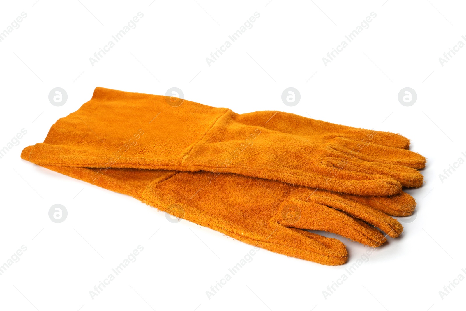 Photo of Protective gloves isolated on white. Construction tools