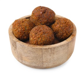 Delicious falafel balls in bowl isolated on white