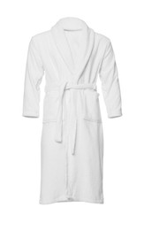 Image of Soft clean terry bathrobe isolated on white