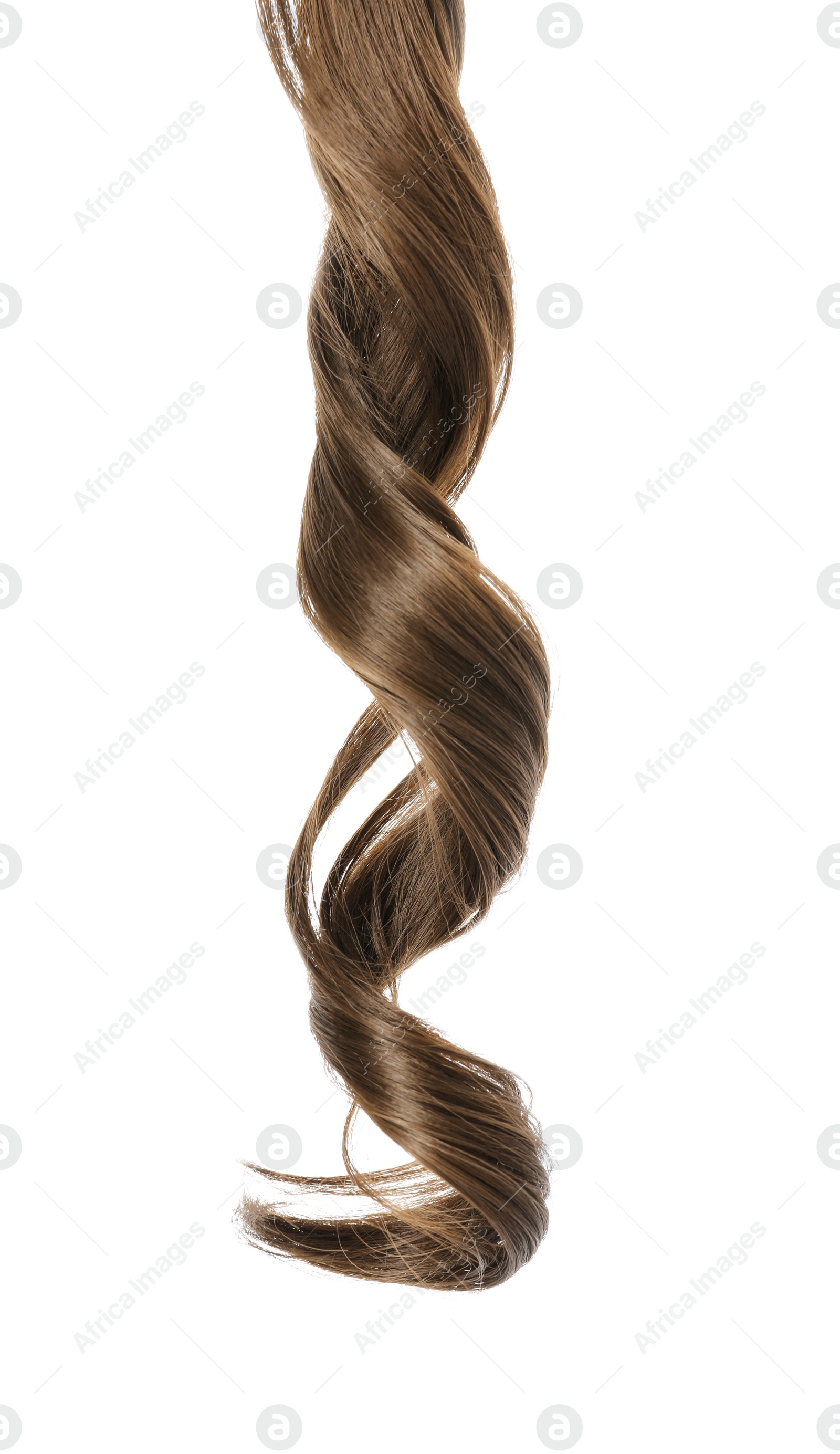 Photo of Lock of healthy hair on white background