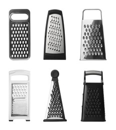 Image of Set with different graters on white background