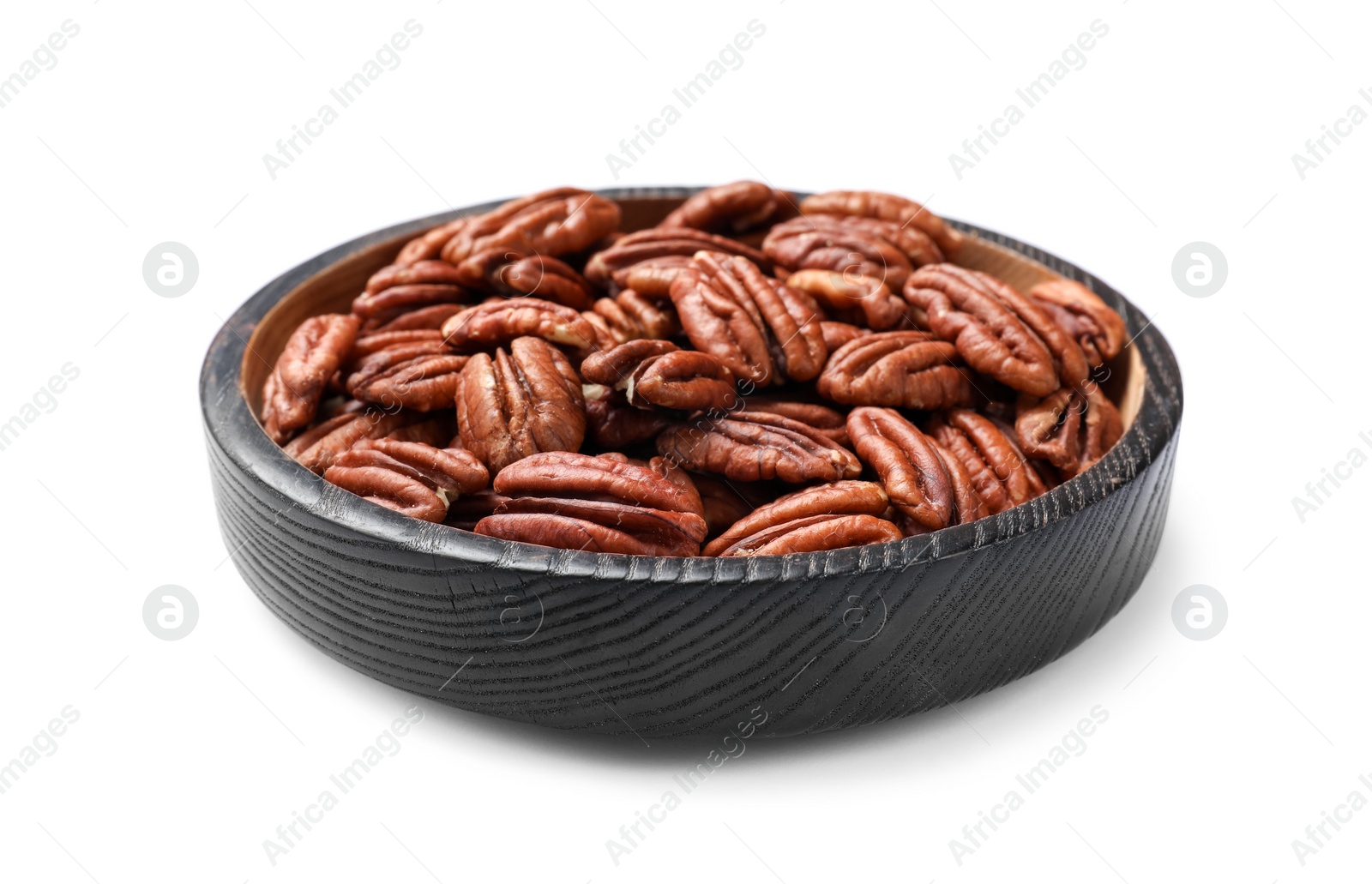 Photo of Many tasty pecan nuts isolated on white