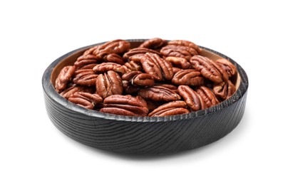 Many tasty pecan nuts isolated on white