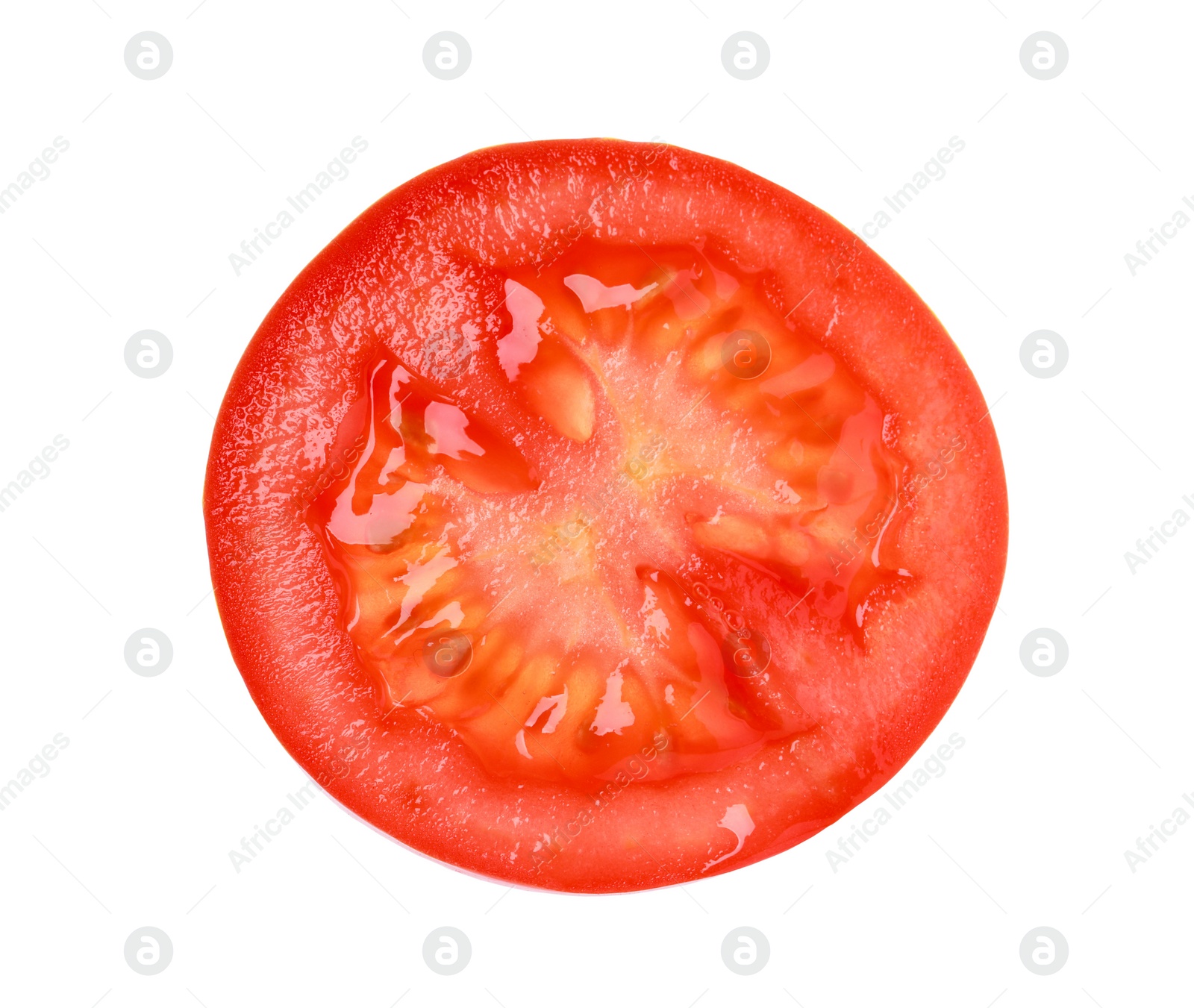 Photo of Slice of tomato for burger isolated on white, top view