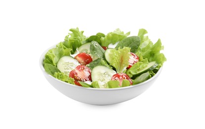 Photo of Delicious salad in bowl isolated on white