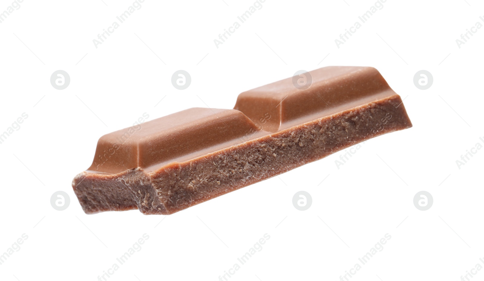 Photo of Piece of delicious milk chocolate isolated on white