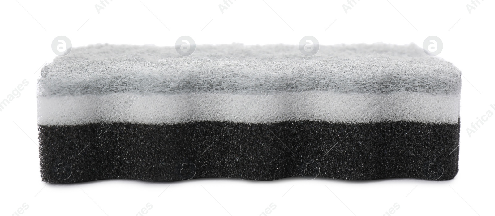 Photo of Layered cleaning sponge with abrasive scourer isolated on white