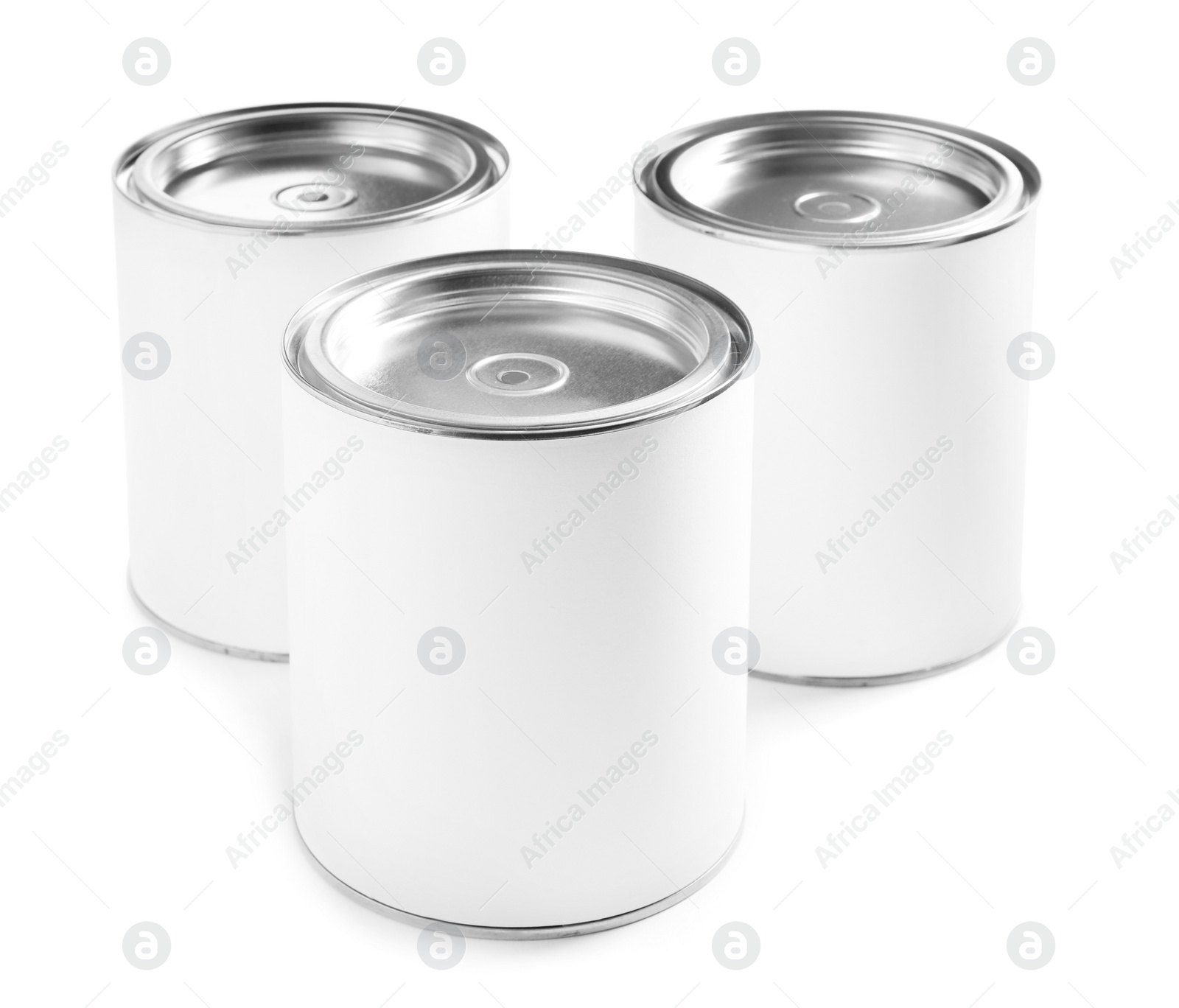 Photo of Closed blank cans of paint isolated on white