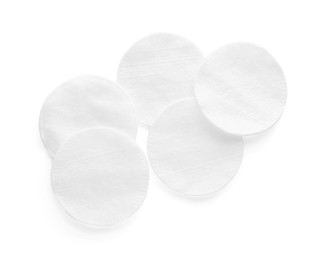 Photo of Soft clean cotton pads on white background, top view