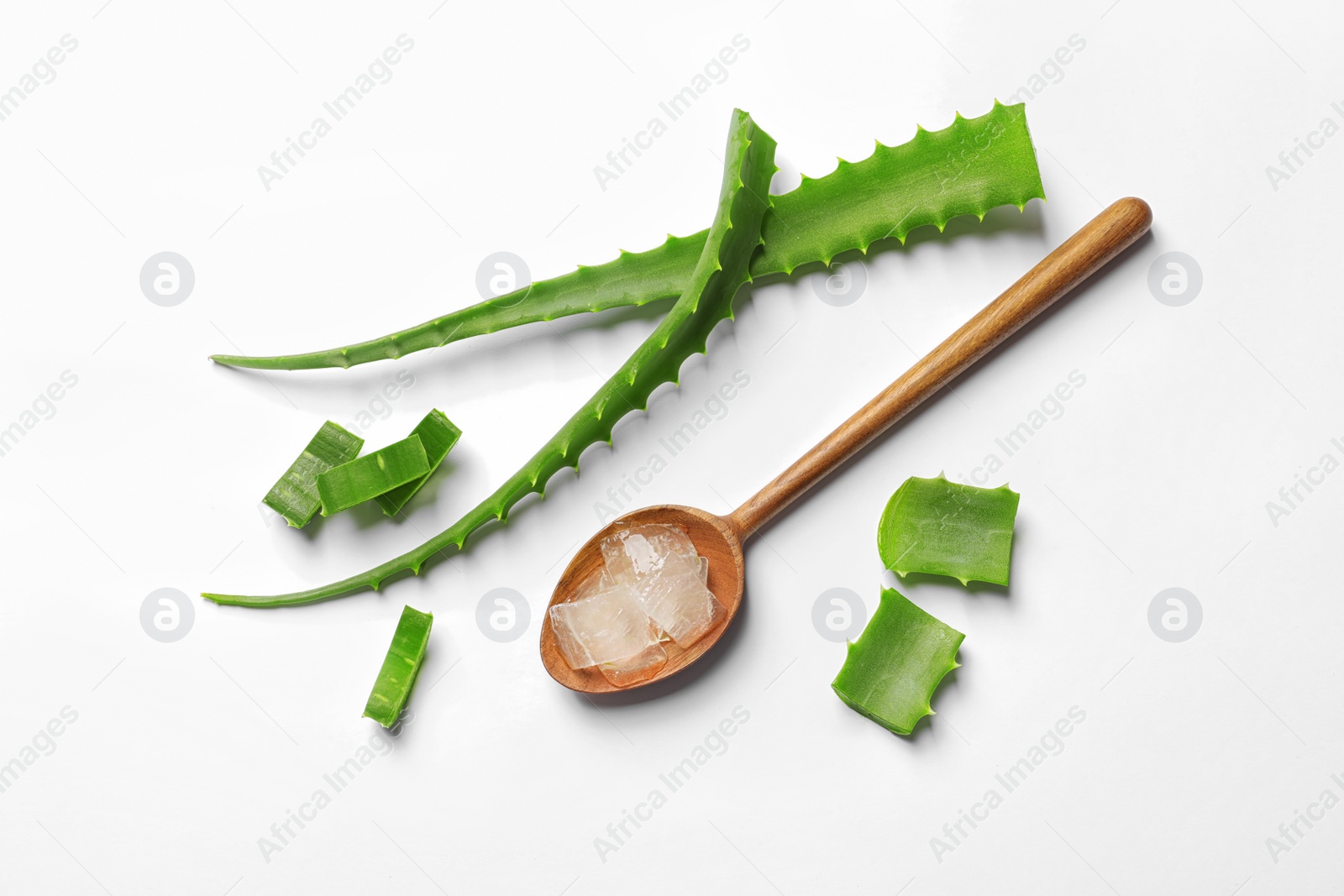 Photo of Flat lay composition with aloe vera on white background