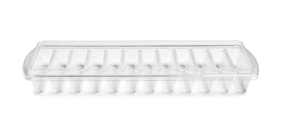 Empty ice cube tray on white background