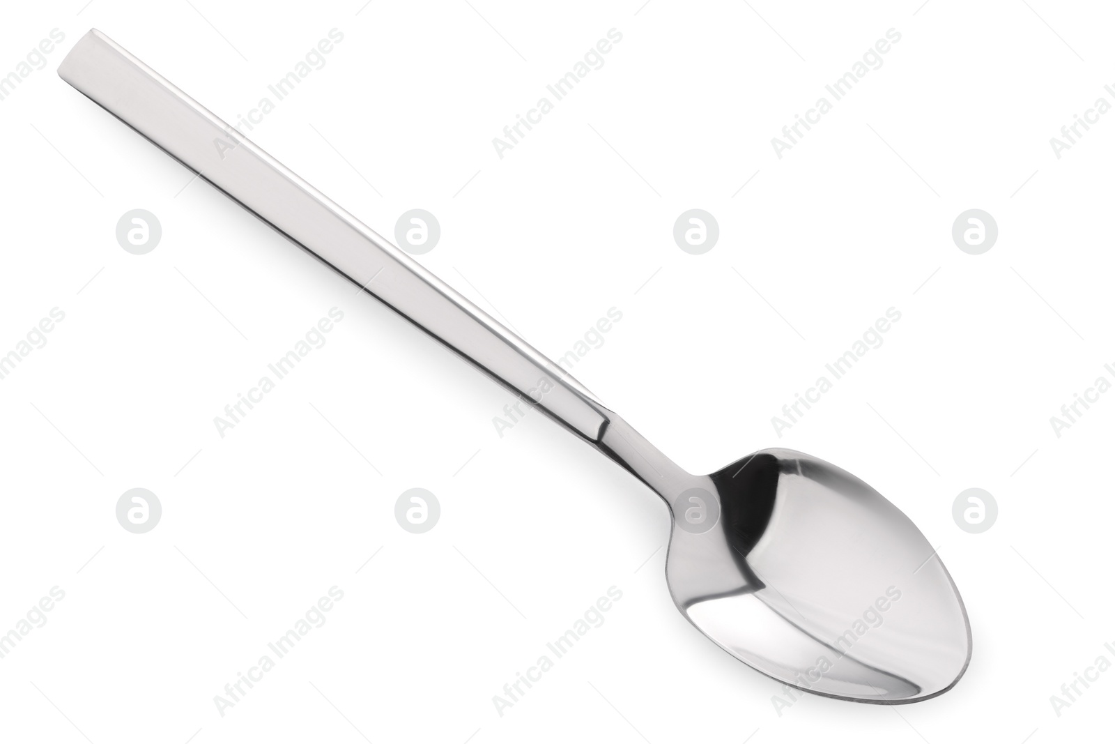 Photo of One new clean spoon isolated on white, top view