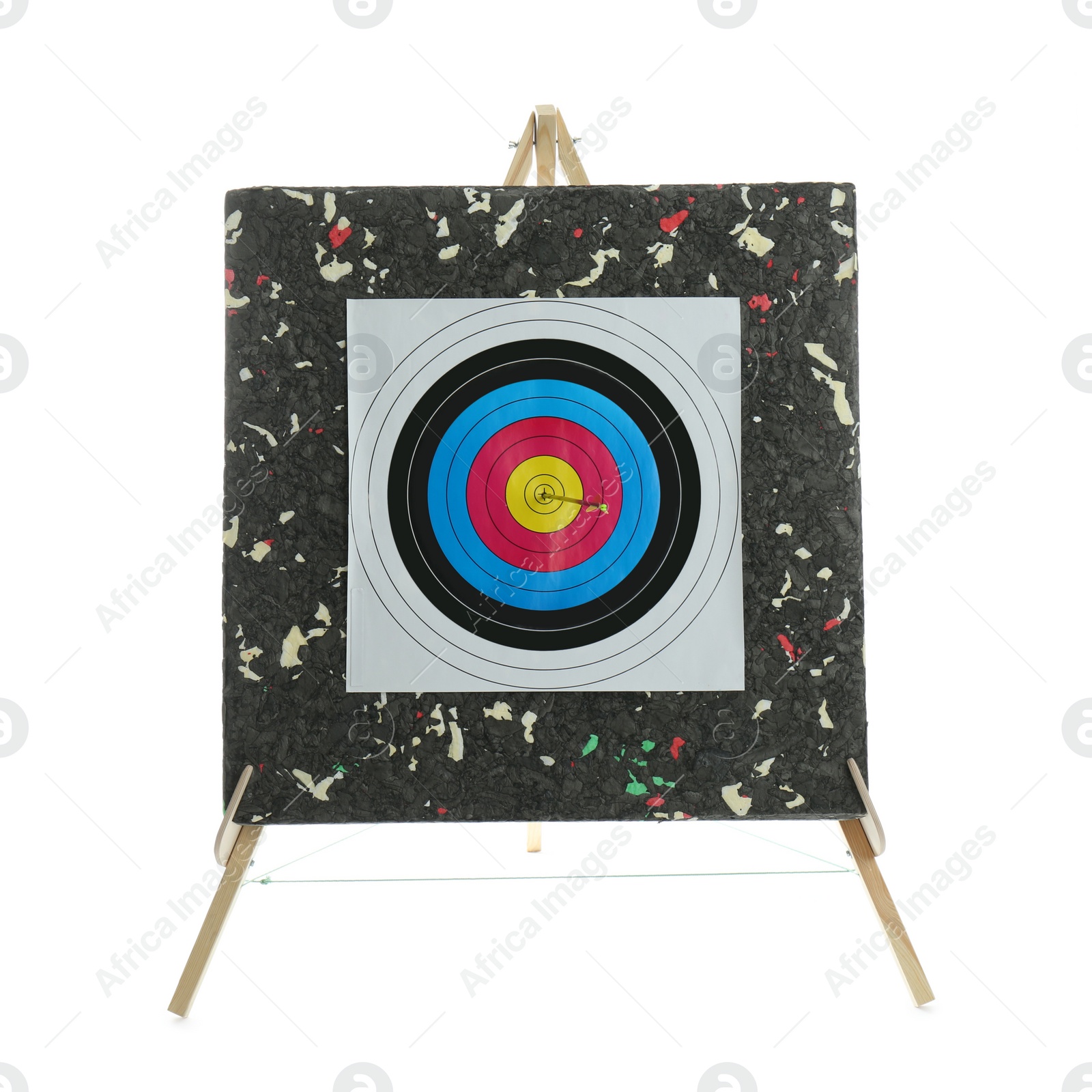 Photo of Arrow in archery target isolated on white