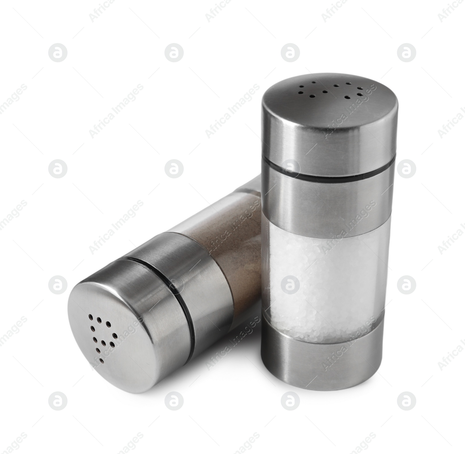 Photo of Salt and pepper shakers isolated on white