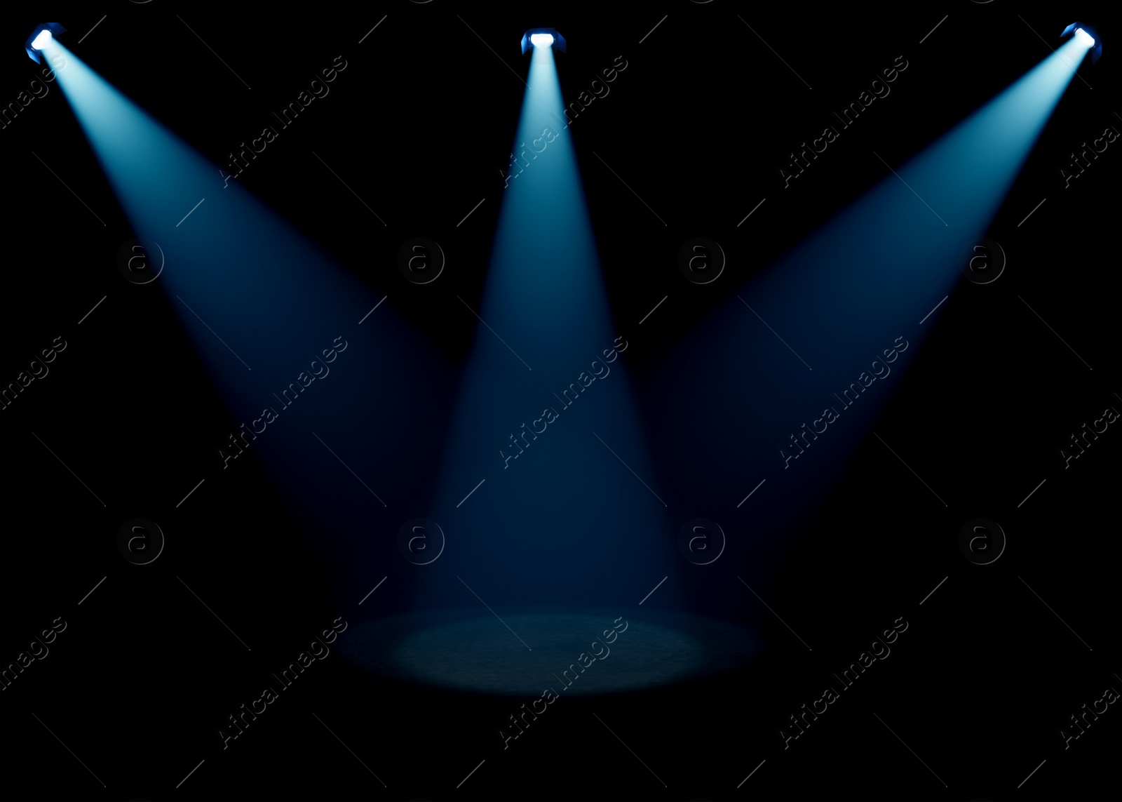 Image of Bright spotlights in dark room. Performance equipment