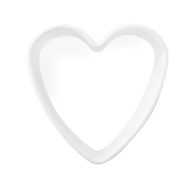 Heart shaped cookie cutter on white background, top view