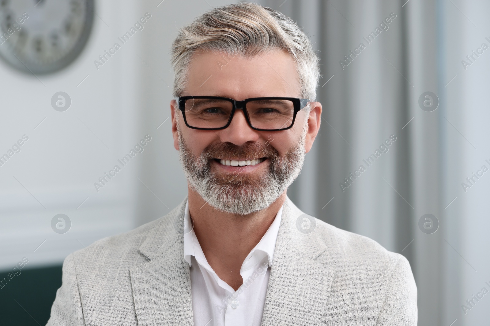 Photo of Happy man having video call at home, view from web camera