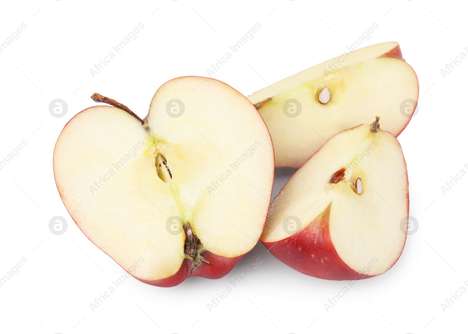 Photo of Pieces of ripe red apple isolated on white