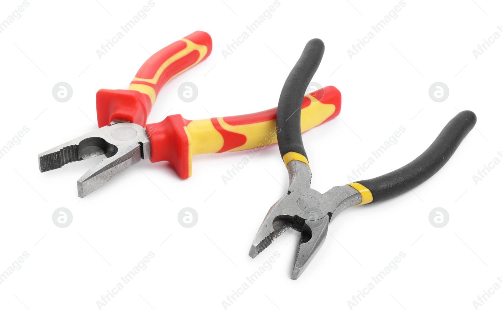 Photo of Different pliers isolated on white. Construction tool