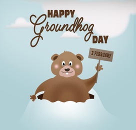 Illustration of Happy Groundhog Day greeting card with cute cartoon animal