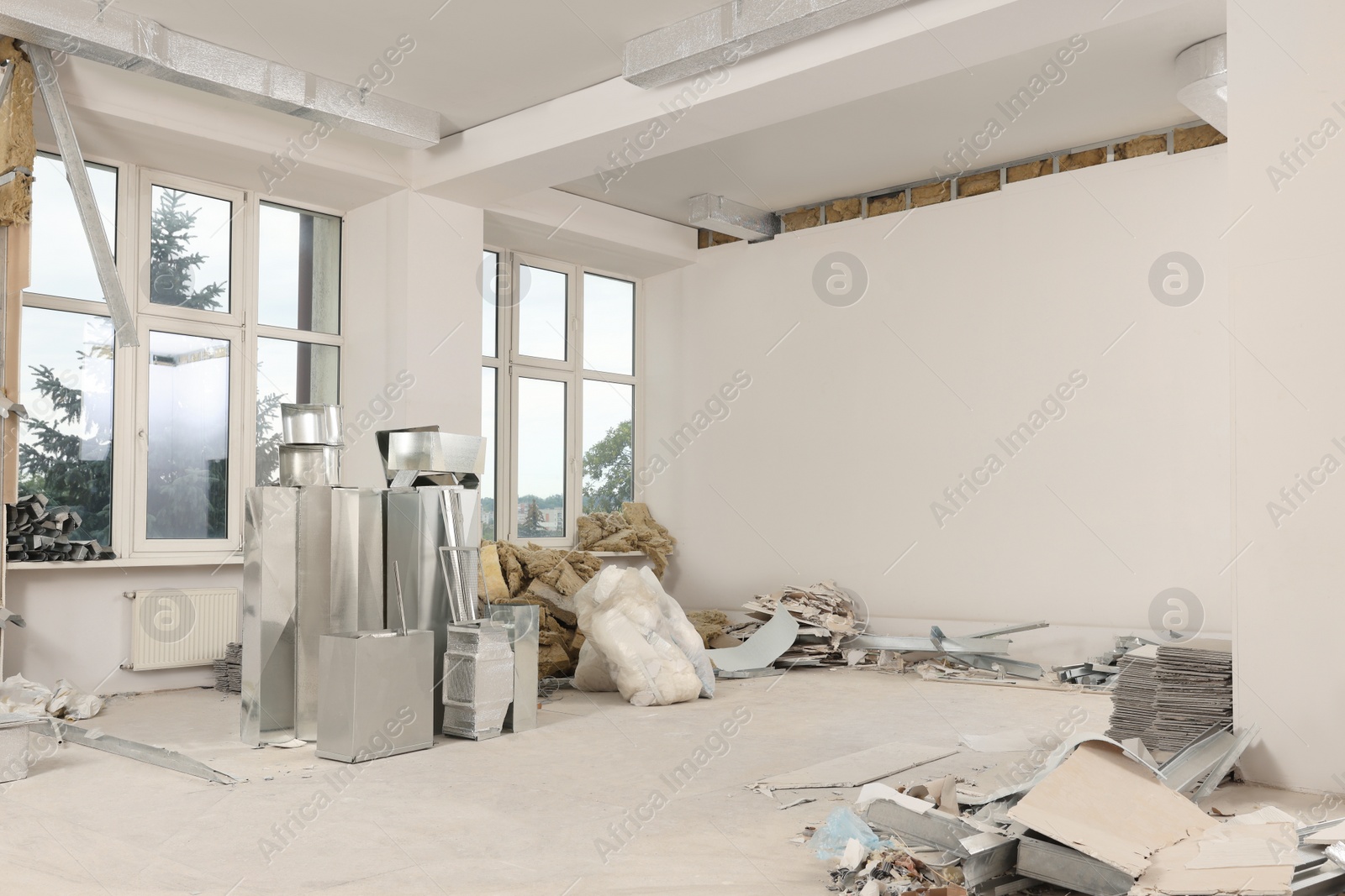 Photo of Building materials in room prepared for renovation