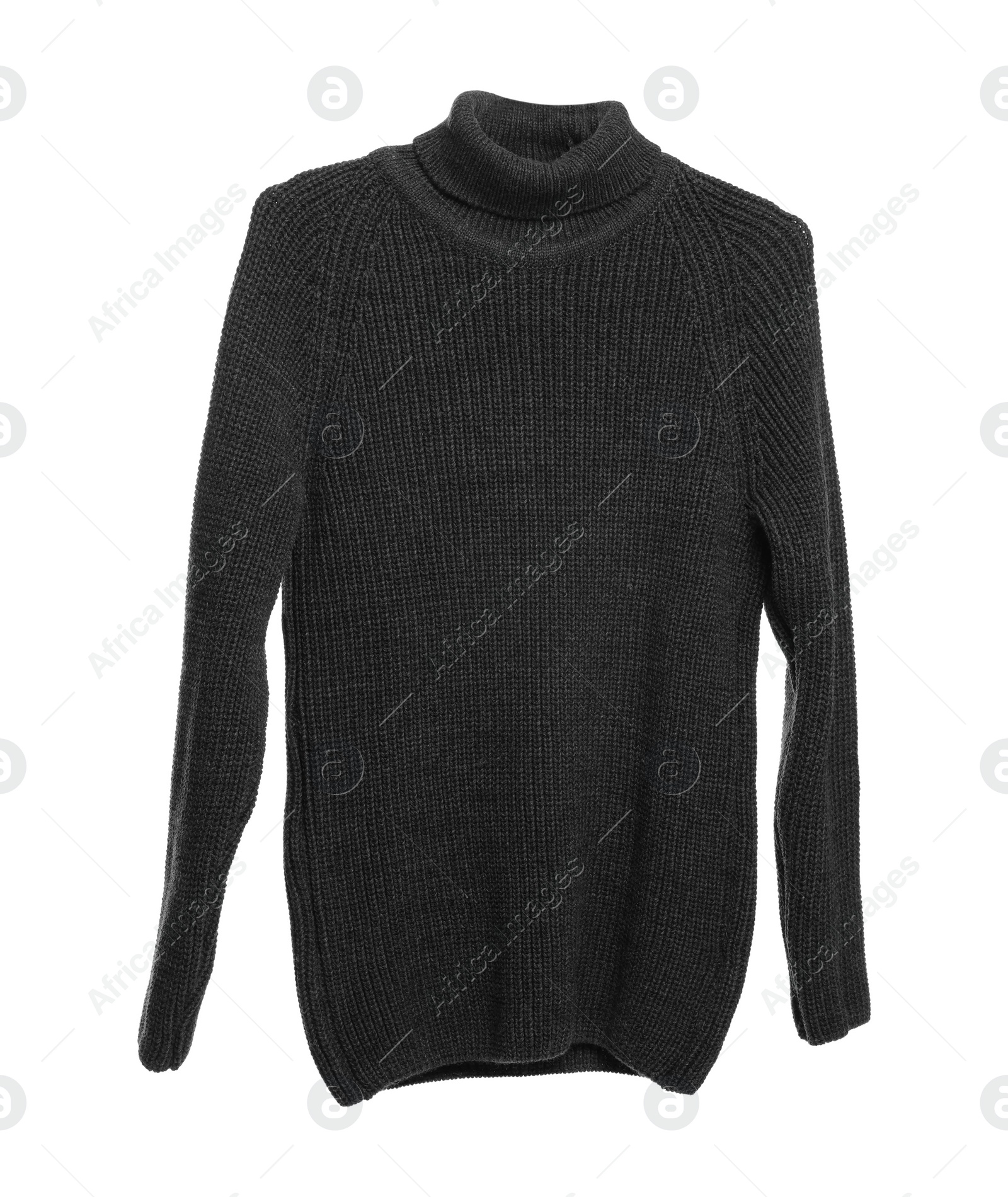 Photo of Stylish black sweater isolated on white. Men`s clothes