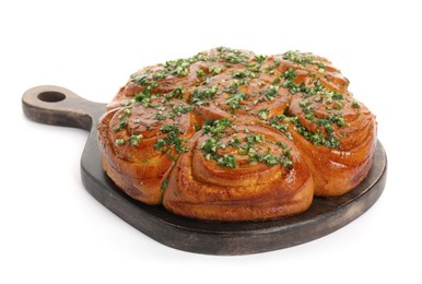 Traditional Ukrainian garlic bread with herbs (Pampushky) isolated on white