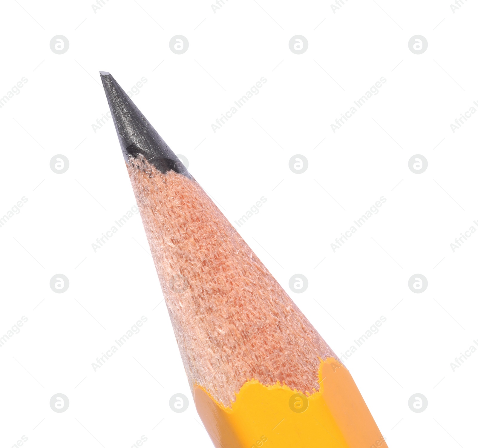 Photo of Sharp graphite pencil isolated on white. Macro photo
