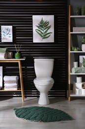 Stylish bathroom interior with toilet bowl and other essentials