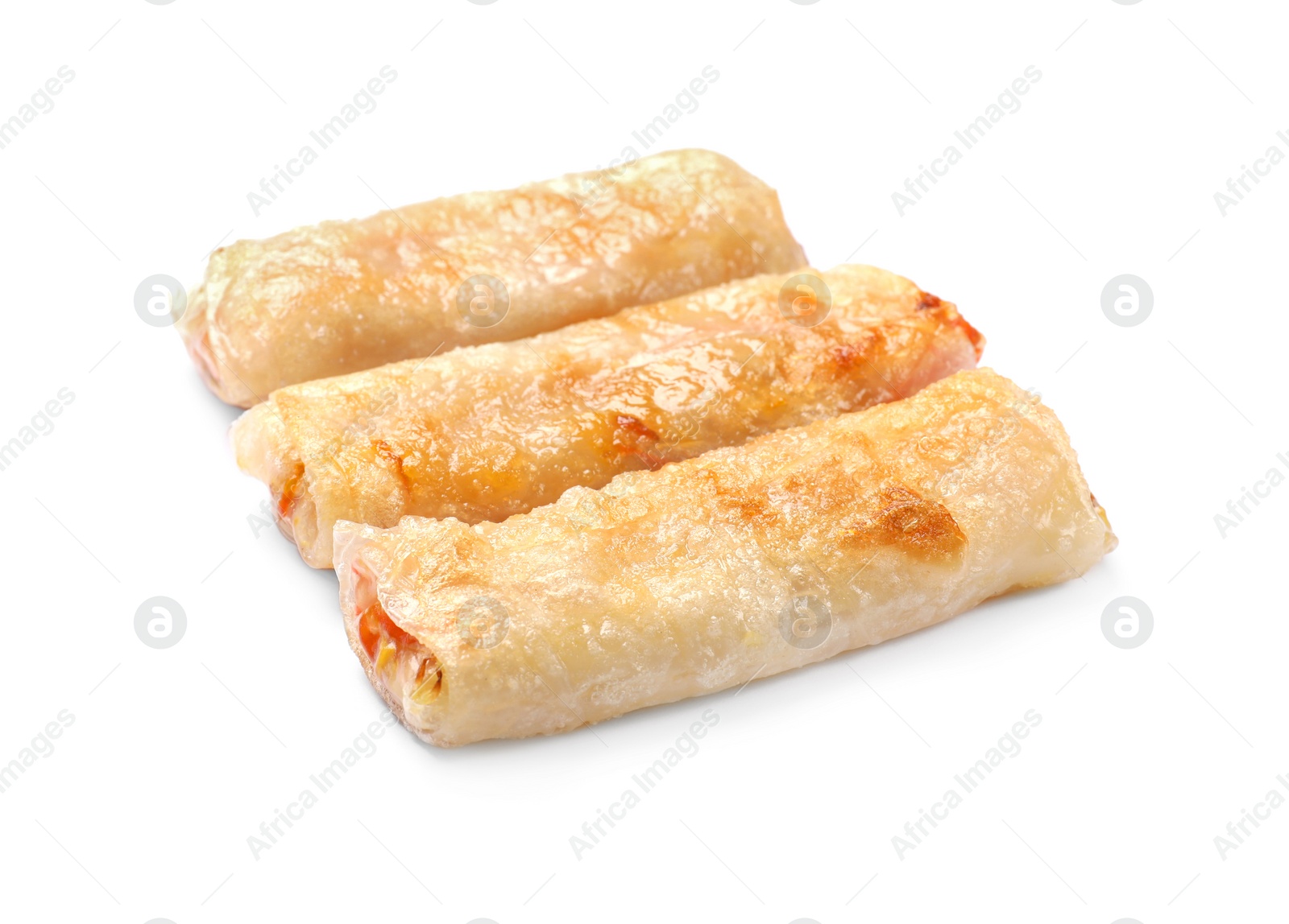 Photo of Tasty fried spring rolls isolated on white