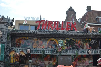 Netherlands, Groningen - May 18, 2022: Attraction Thriller with figures from horrors in amusement park