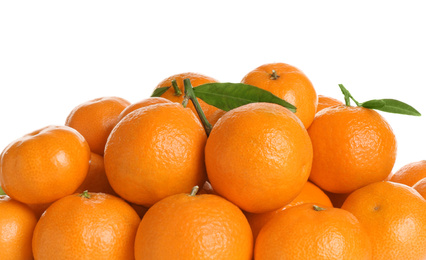 Pile of fresh juicy tangerines isolated on white