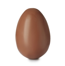 Photo of Tasty chocolate Easter egg on white background