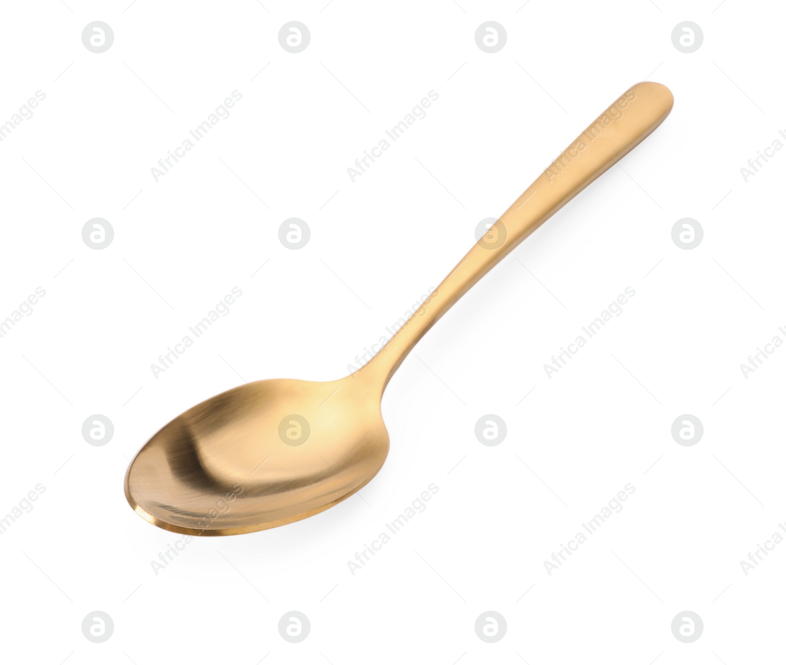 Photo of One shiny golden spoon isolated on white