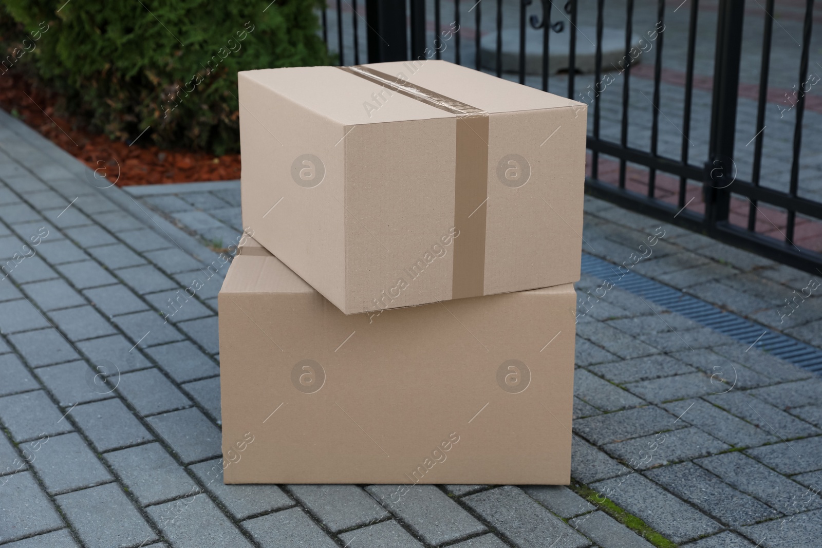 Photo of Stack of parcels delivered near front gates