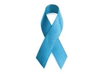 Light blue ribbon isolated on white. World Cancer Day