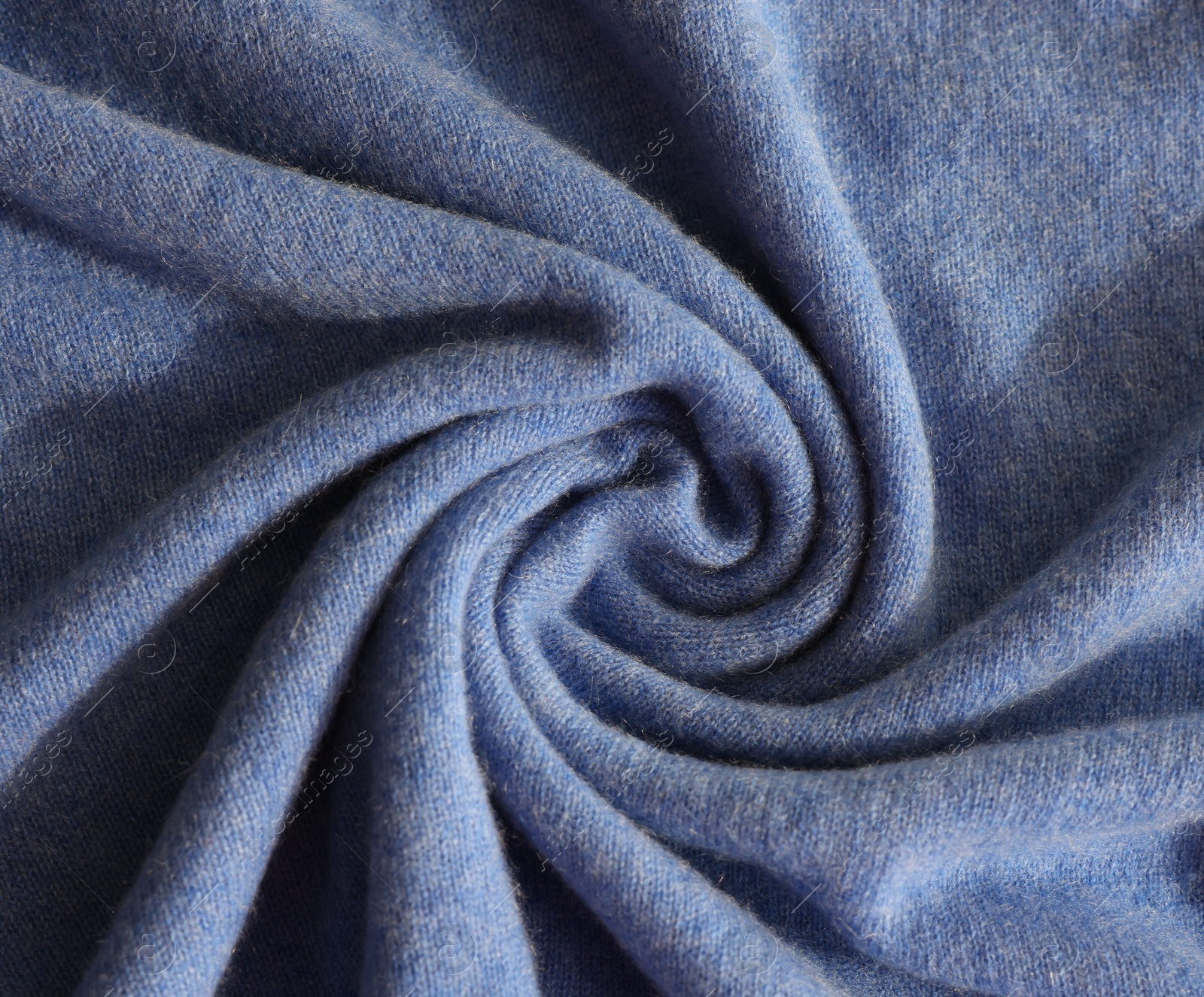 Photo of Beautiful blue fabric as background, top view