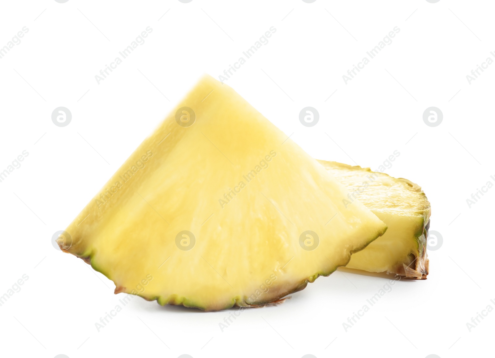 Photo of Slices of fresh pineapple on white background