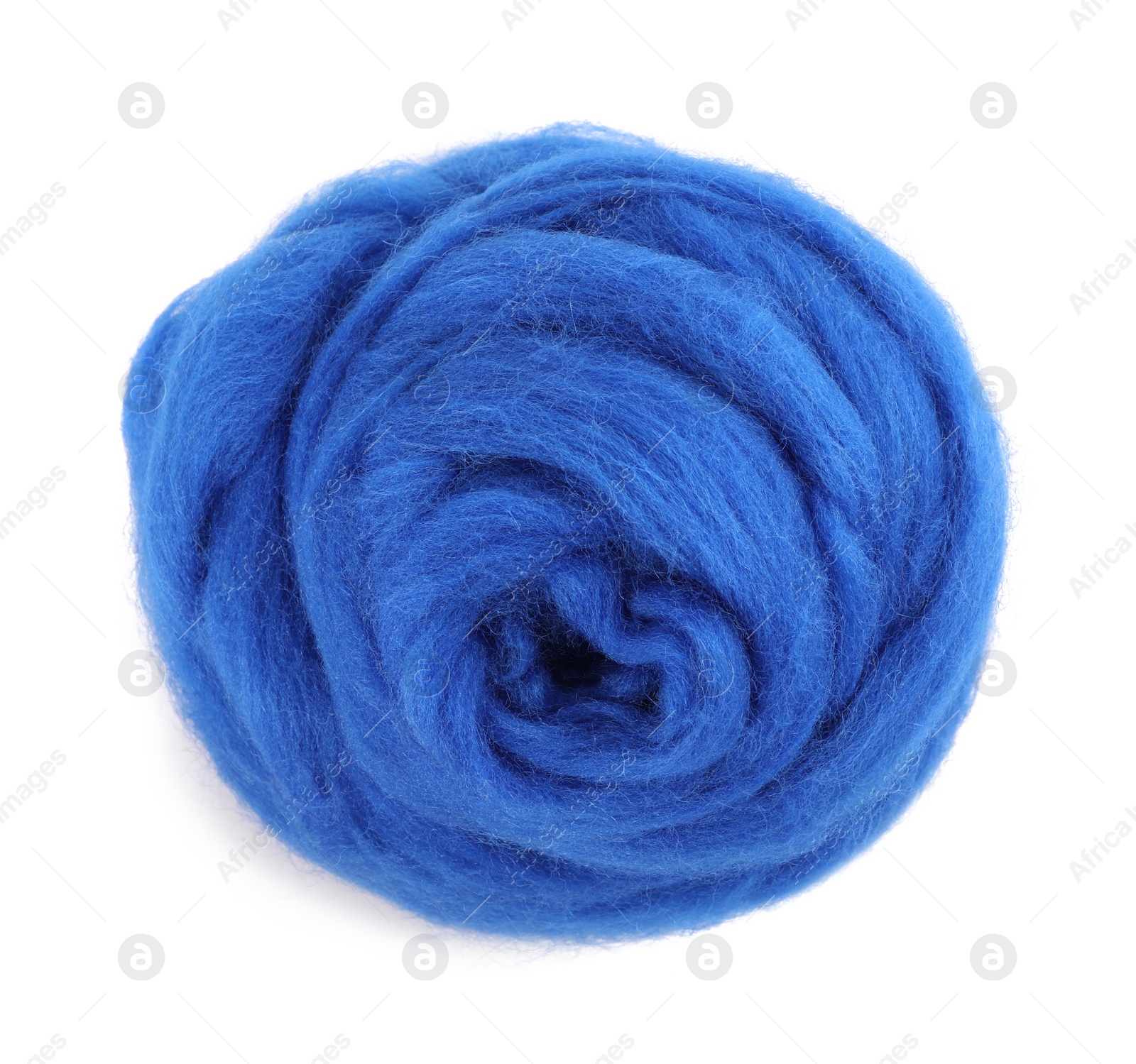 Photo of Blue felting wool isolated on white, top view