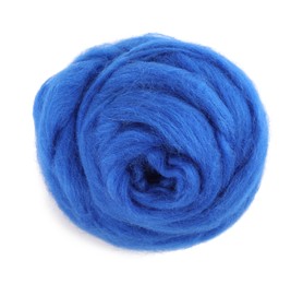 Blue felting wool isolated on white, top view