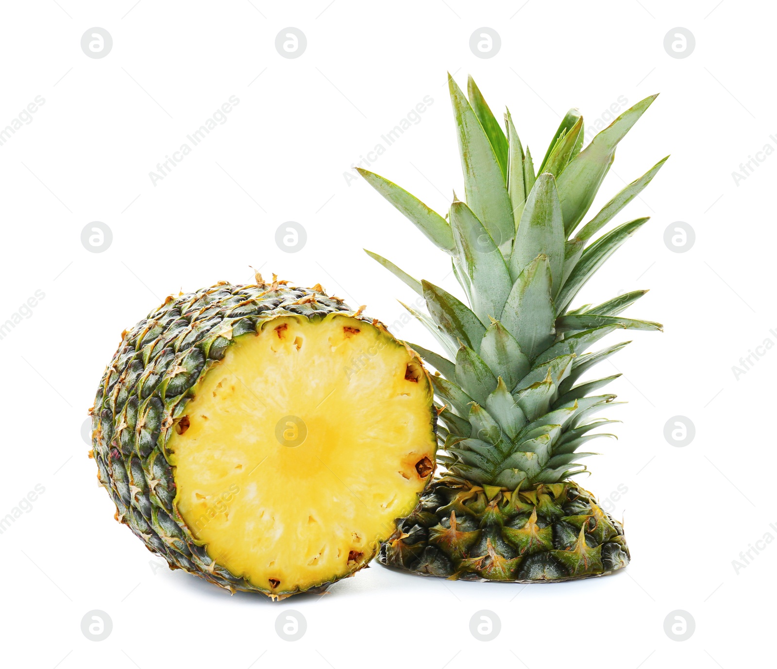 Photo of Cut fresh pineapple on white background