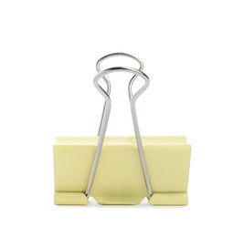 Yellow binder clip isolated on white. Stationery item