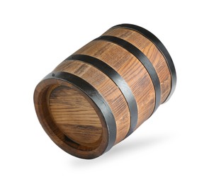 Photo of One traditional wooden barrel isolated on white