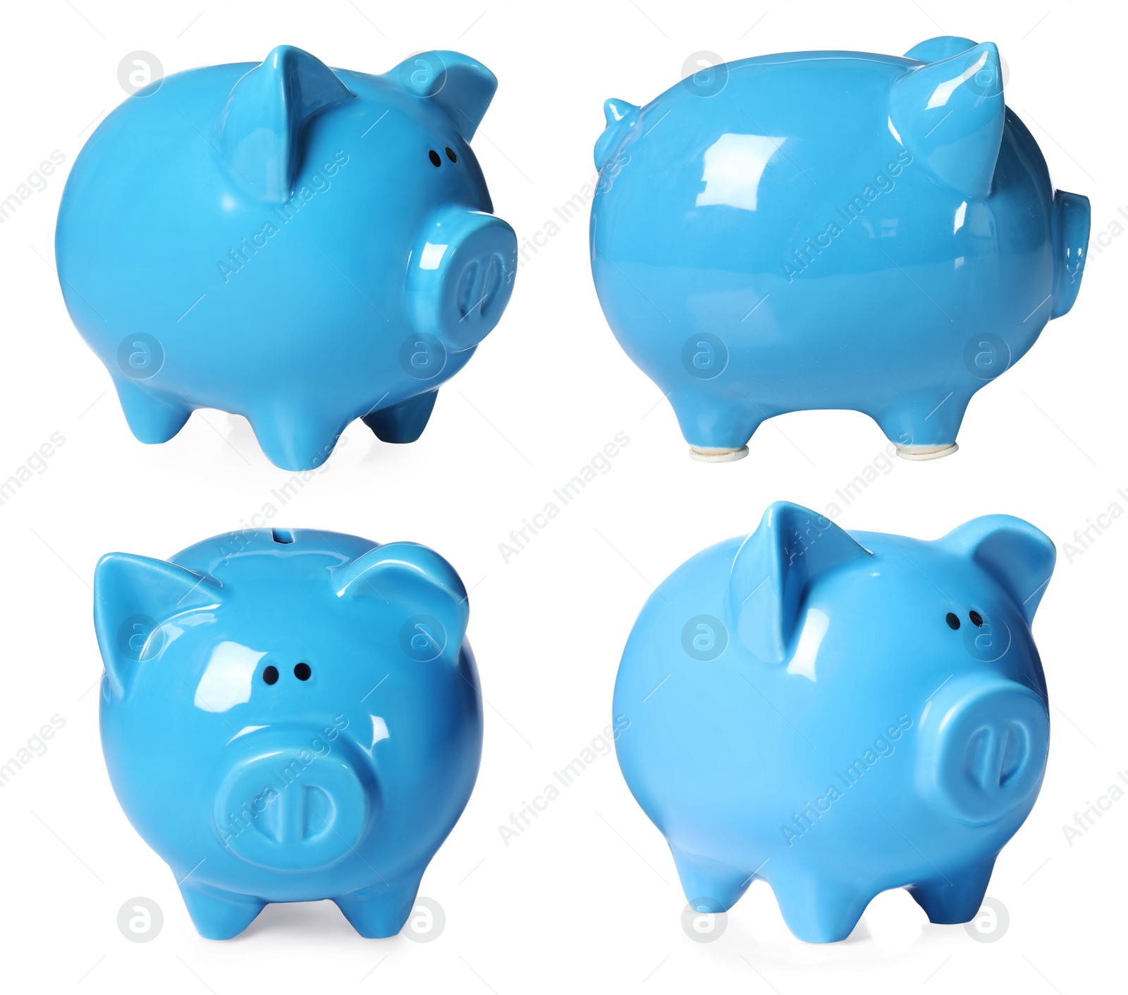 Image of Set with piggy banks on white background