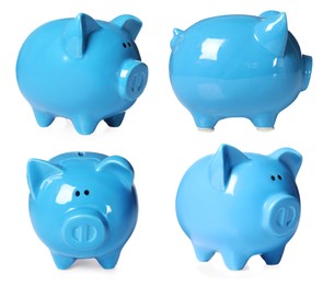 Set with piggy banks on white background