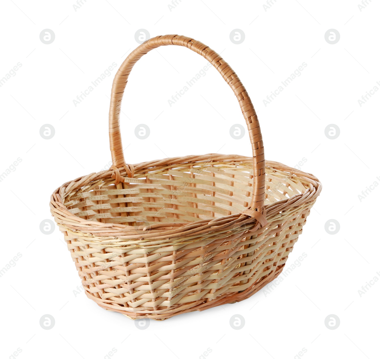 Photo of Empty Easter wicker basket isolated on white