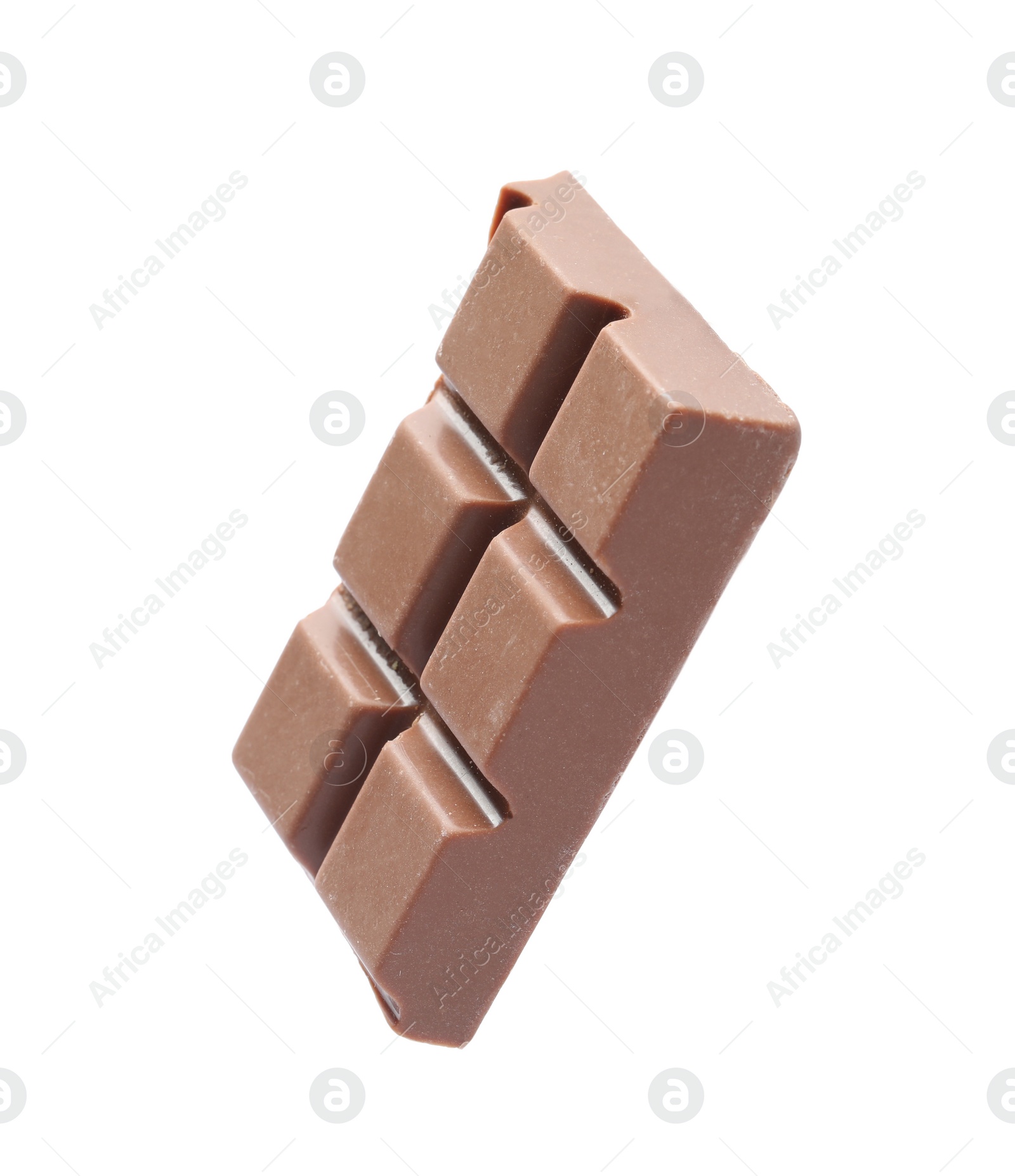 Photo of Piece of delicious milk chocolate isolated on white