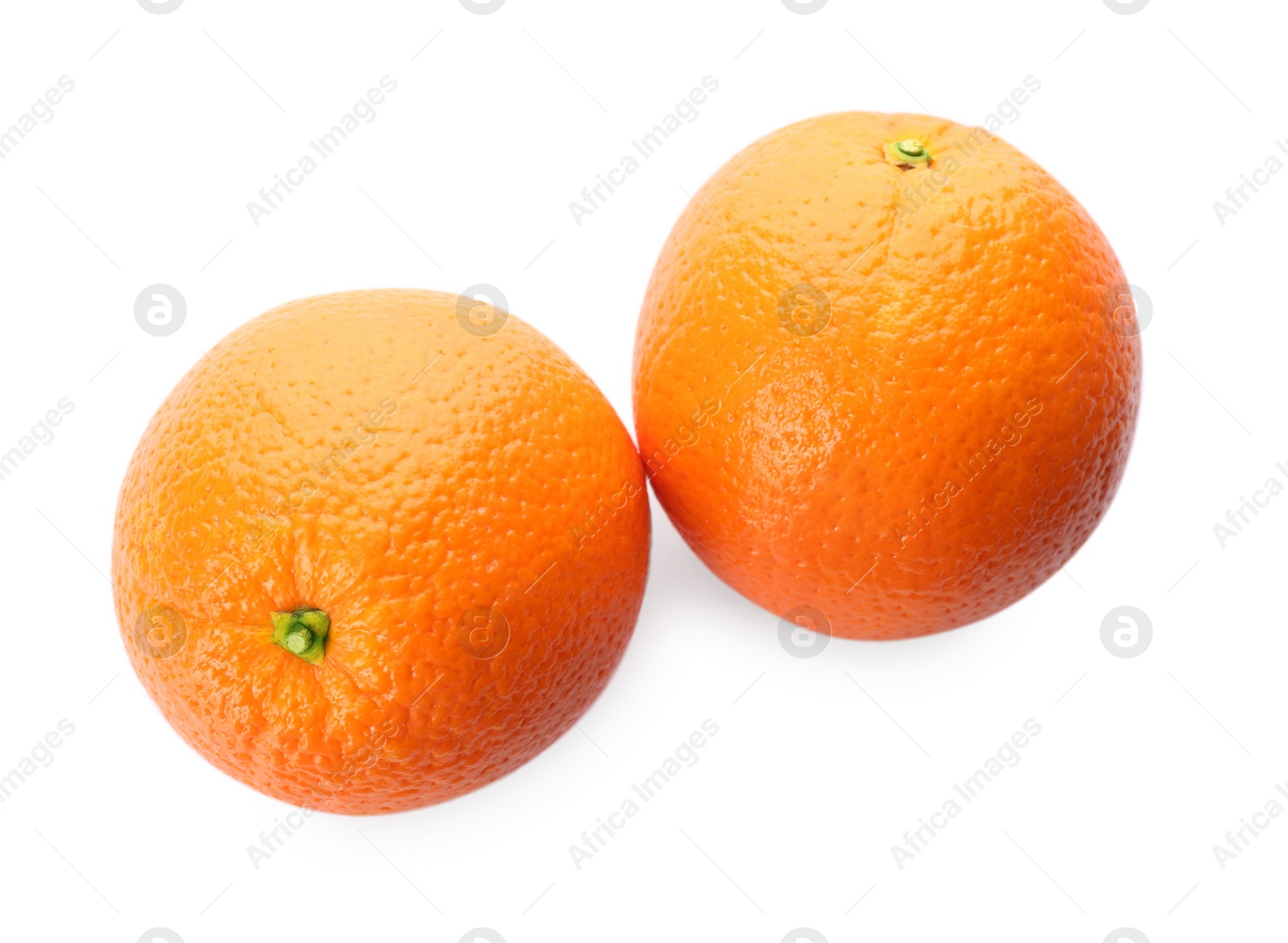 Photo of Delicious fresh ripe oranges on white background, top view