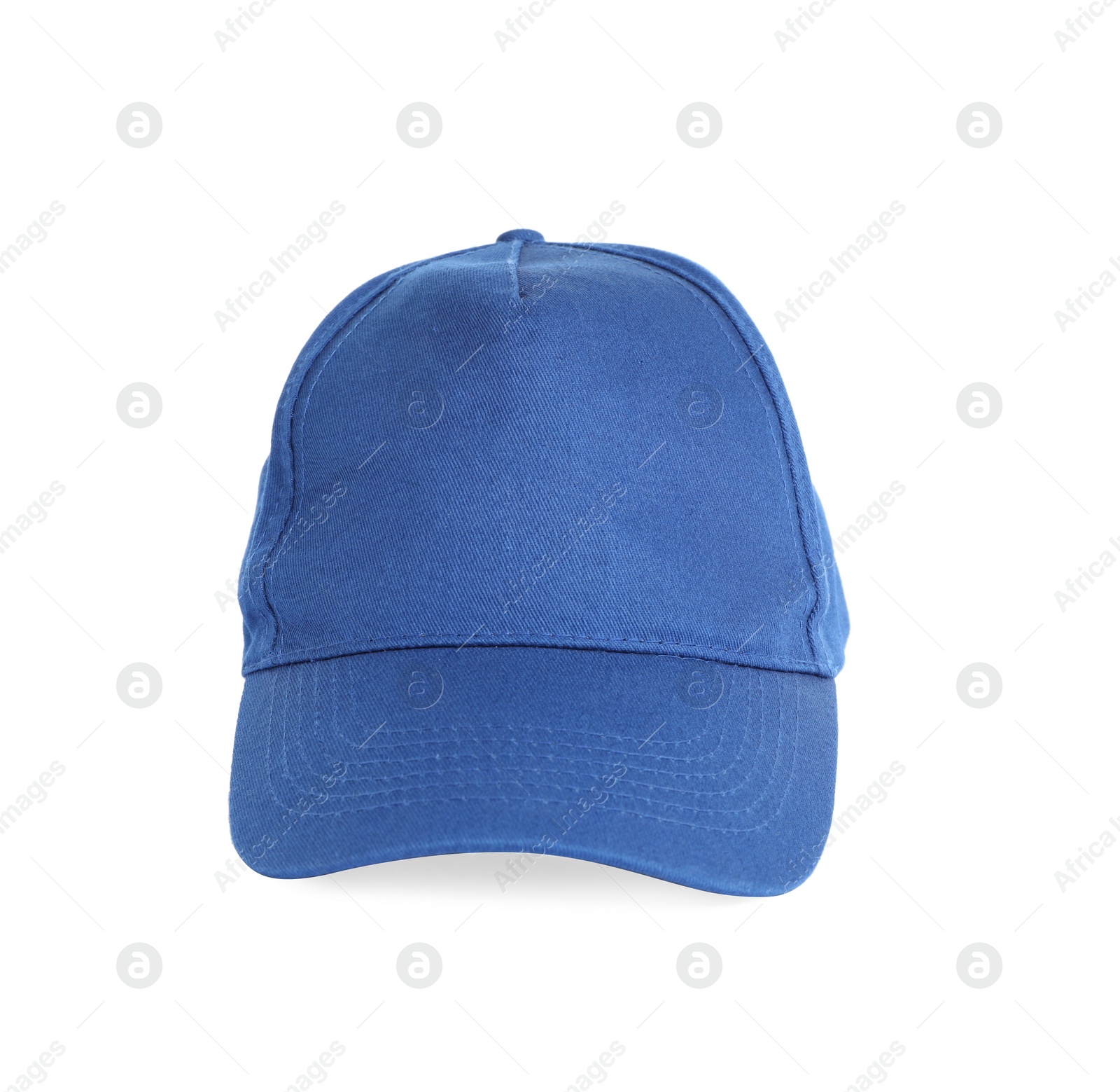 Photo of Stylish blue baseball cap isolated on white