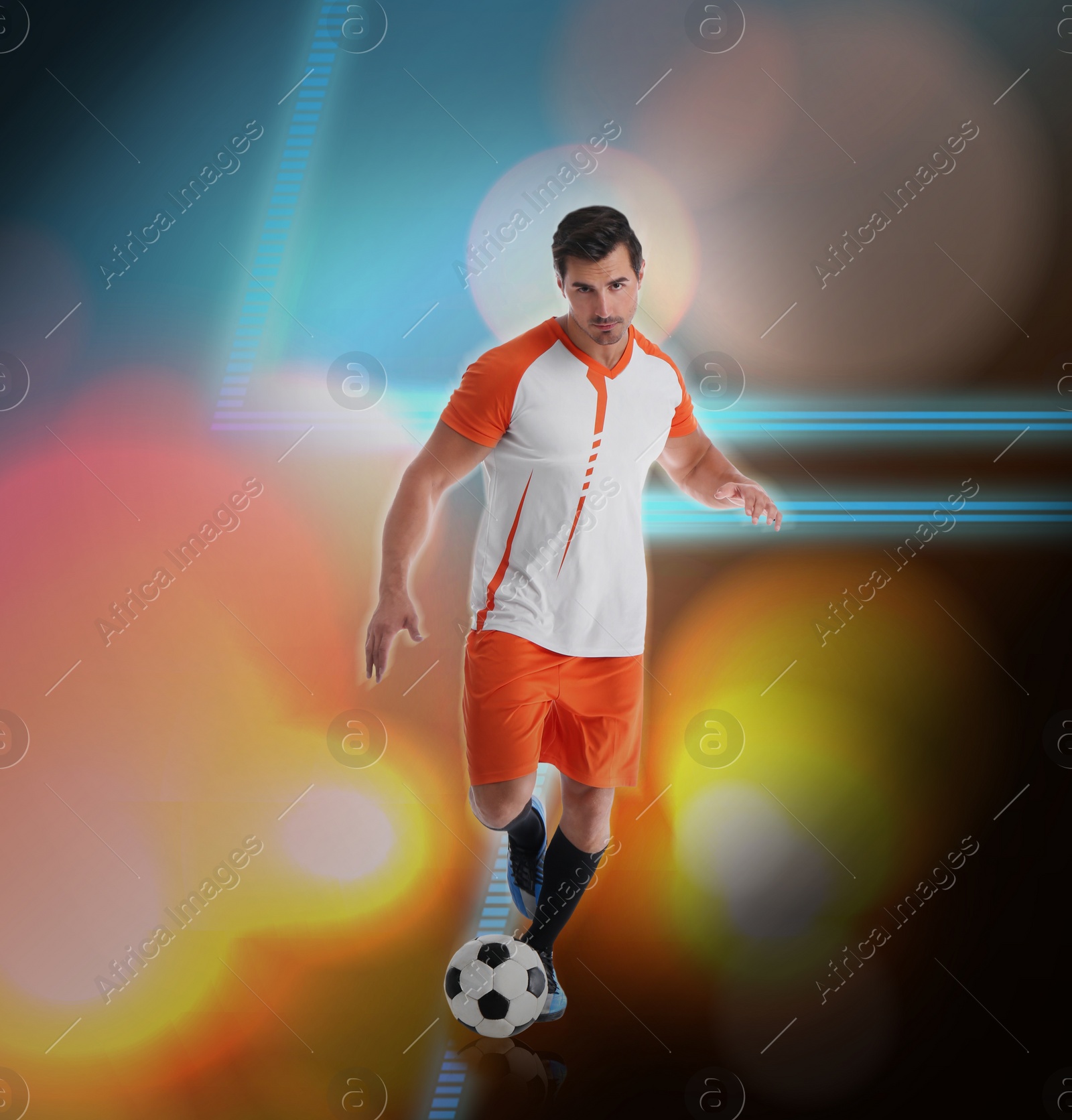 Image of Shot of football player in action. Creative design